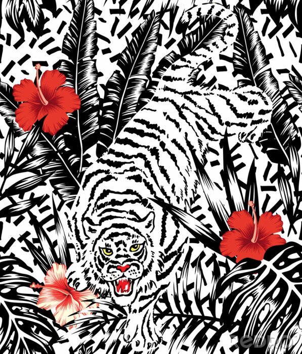 Bild Tiger-motiv mit blumen