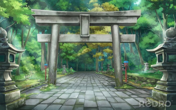 Bild Torii forest - Day , Anime background , Illustration.