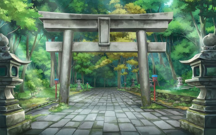 Bild Torii forest - Day , Anime background , Illustration.