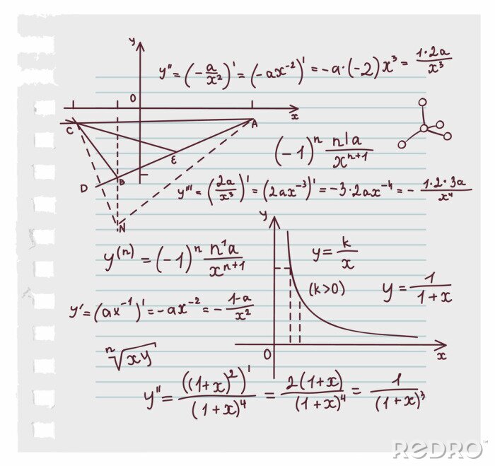 Bild Trigonometrische Formeln auf einem Blatt Notizbuchpapier