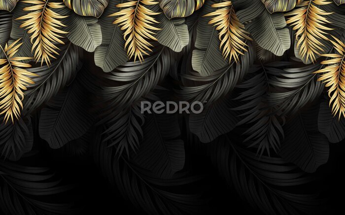 Bild Tropische Blätter auf schwarzem Hintergrund