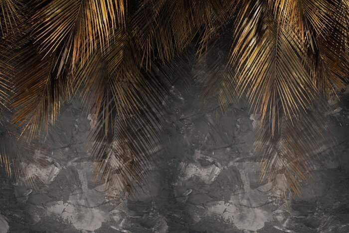 Bild Tropische Blätter mit 3D-Effekt am Betonhintergrund