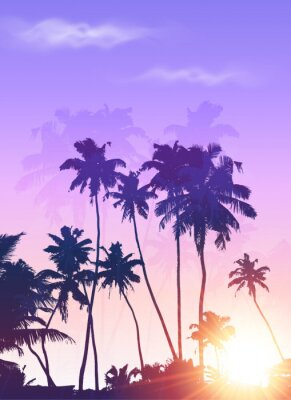 Tropische Palmen vor dem Hintergrund der aufgehenden Sonne