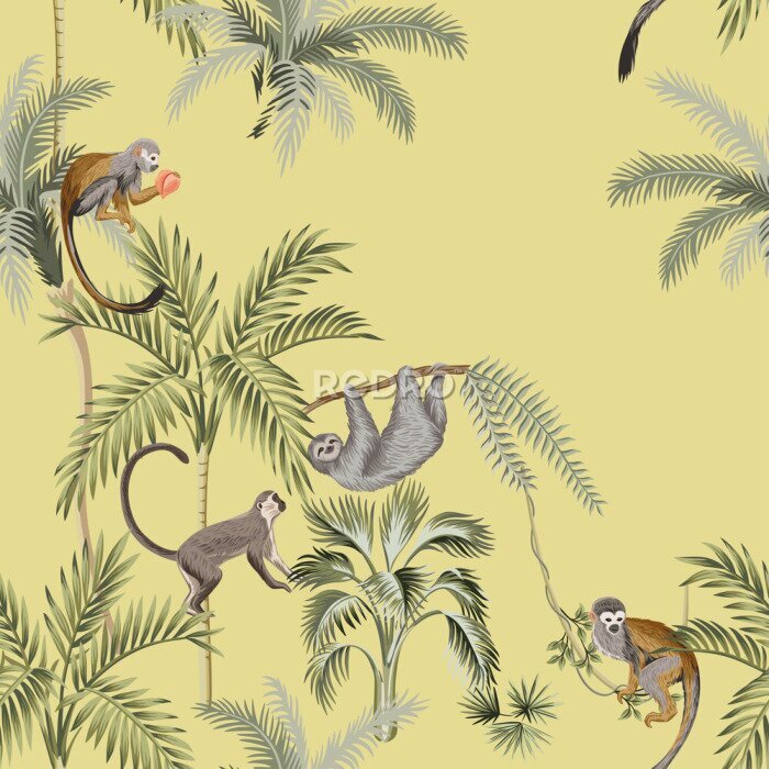 Bild Tropisches Muster mit Affen auf Palmen