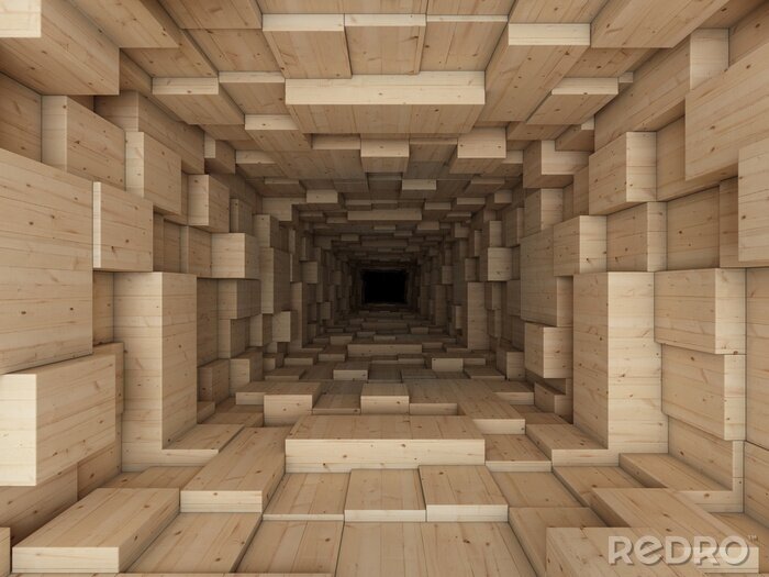 Bild Tunnel 3D aus Holzwürfeln