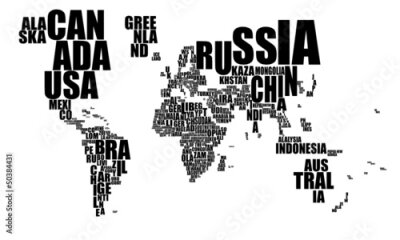 Typografische Weltkarte schwarz