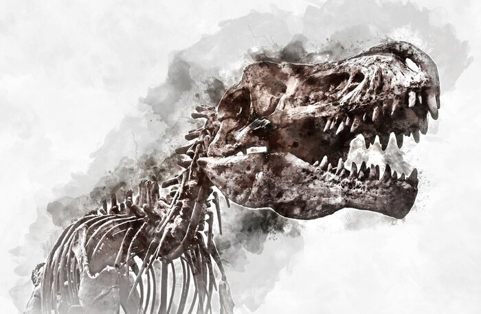 Bild Tyrannosaurus-Skelett am Aquarell-Hintergrund