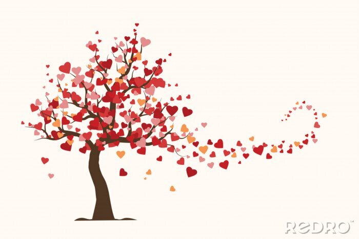 Bild Valentinstagkarte, Liebesbaum mit Herz verlässt flachen Illustrationsvektor.