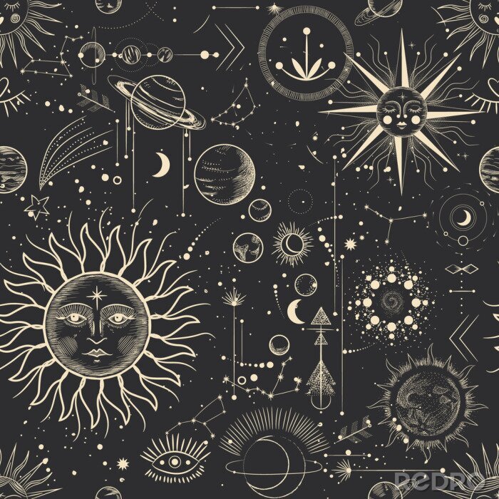 Bild Vector illustration set of moon phases. Different stages of moonlight activity in vintage engraving style. Zodiac Signs