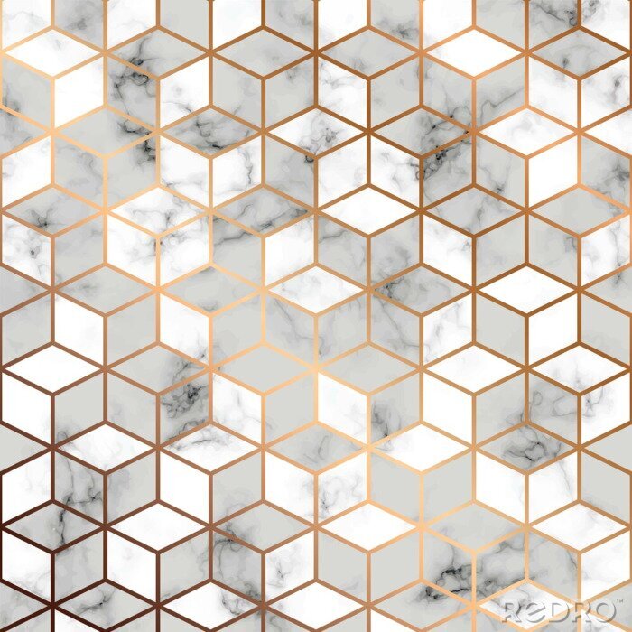 Bild Vector Marmorbeschaffenheit, nahtloses Musterdesign mit goldenen geometrischen Linien und Würfel, marmelnde Schwarzweiss-Oberfläche, moderner luxuriöser Hintergrund