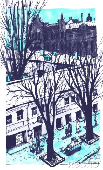 Bild Vektor Hand gezeichnet Stadt Skizze für Ihr Design. Überblick künstlerisches pictu