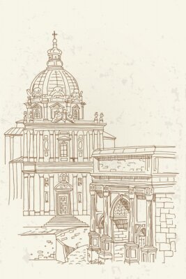 Vektor-Skizze der antiken Ruinen eines römischen Forums oder Foro Romano, Rom, Italien.