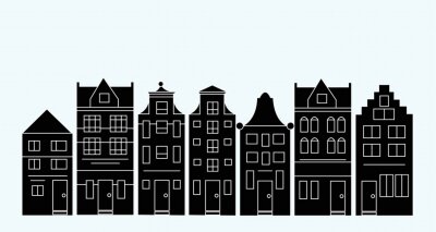 Vektorillustration von verschiedenen niederländischen Häusern. Amsterdam-Straßenschattenbilder.