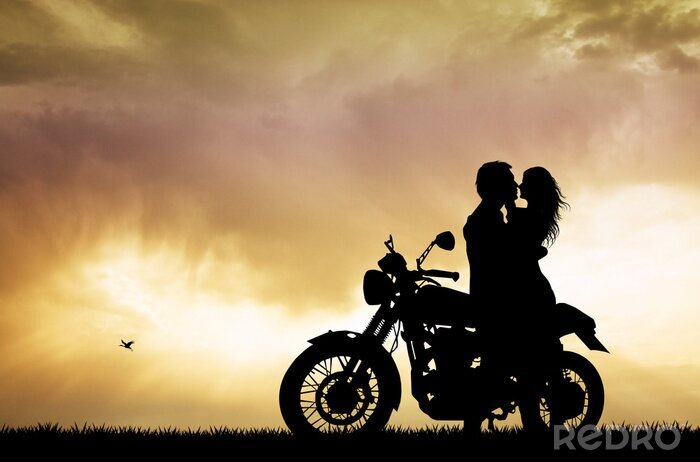 Bild Verliebtes Paar und Motorrad