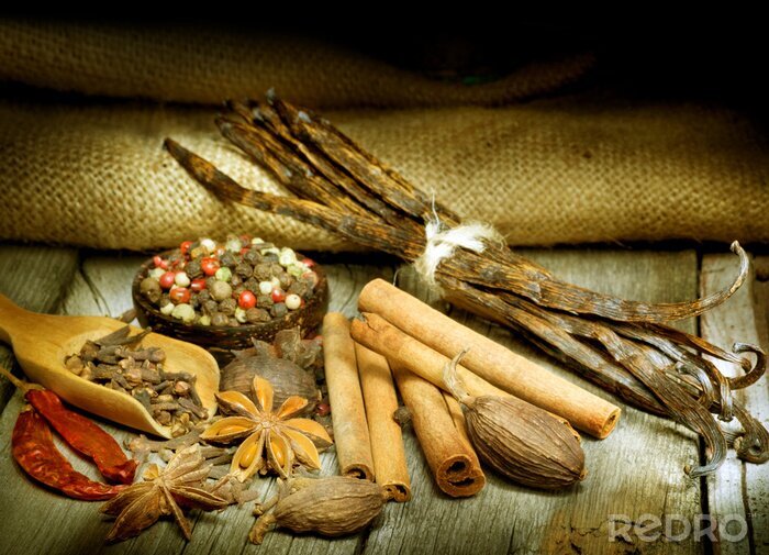 Bild Verschiedene Sorten und Formen von Gewürzen