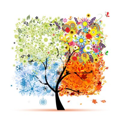 Vier Jahreszeiten - Frühling, Sommer, Herbst, Winter. Kunstbaum