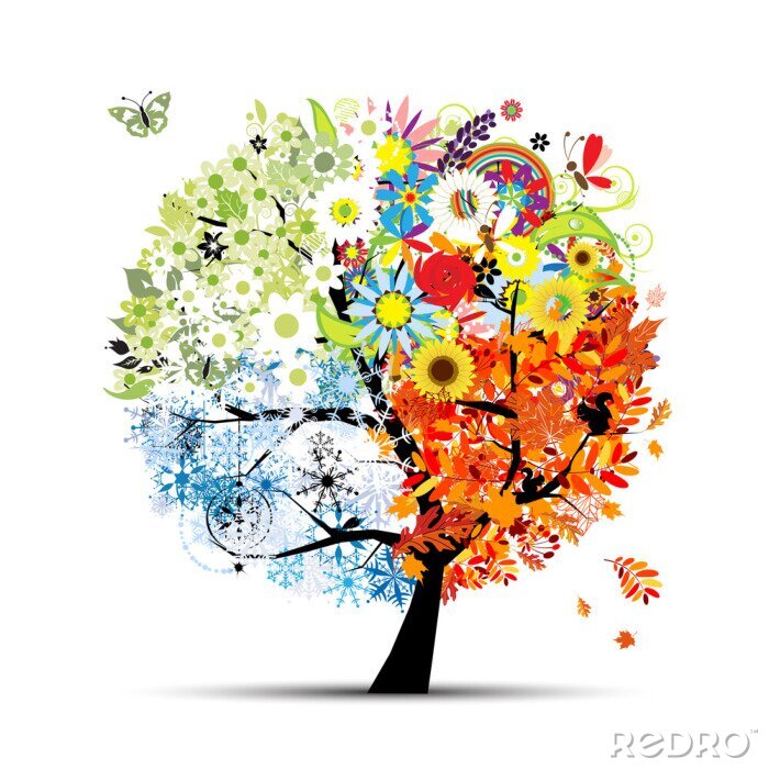 Bild Vier Jahreszeiten - Frühling, Sommer, Herbst, Winter. Kunstbaum
