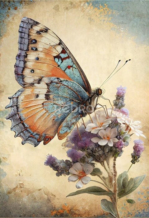 Bild vintage background with butterfly rose flower shabby chic design style floral