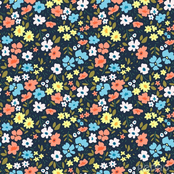 Bild Vintage-Blumenmuster auf dunkelblauem Hintergrund