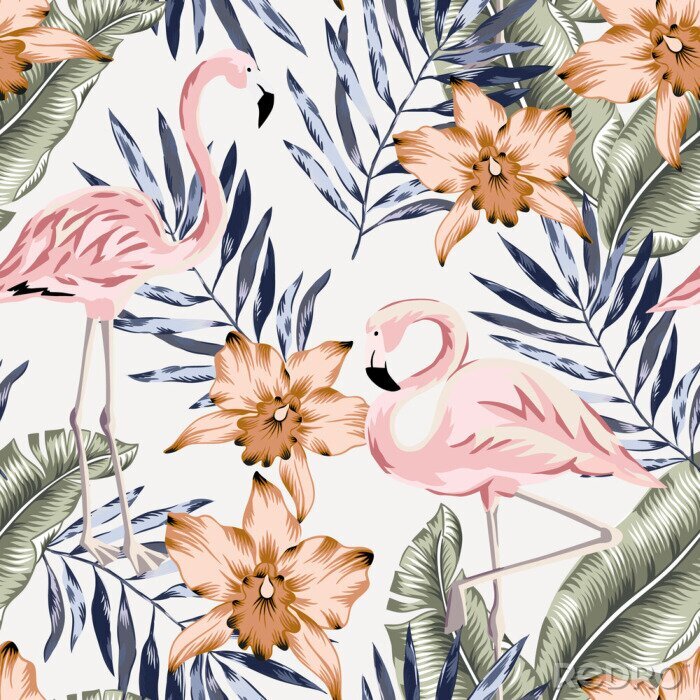 Bild Vintage-Flamingos und Blumen