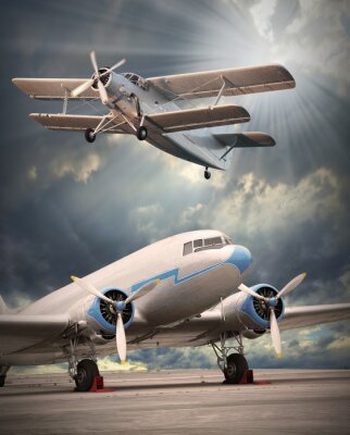 Vintage-Flugzeuge auf einem Flughafen