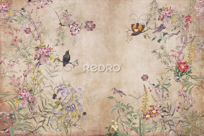 Bild Vintage-Muster mit Paradiesvögeln und Blumen
