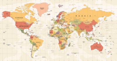 Vintage-Weltkarte auf einem kartografischen Gitter
