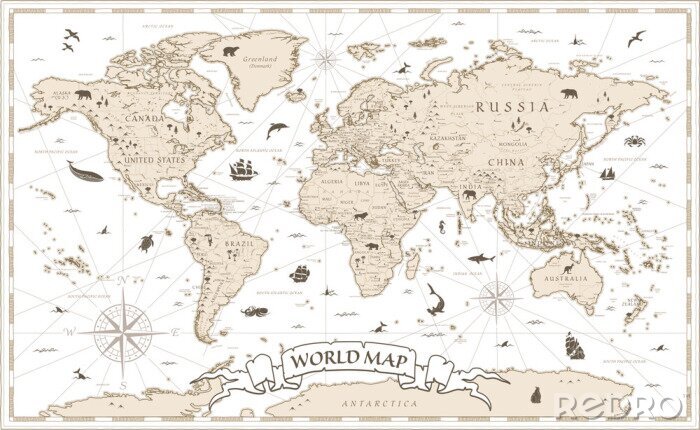 Bild Vintage-Weltkarte in Beige