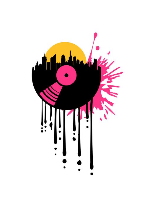 Bild Vinyl-Schallplatte mit einem bunten Panorama der Stadt