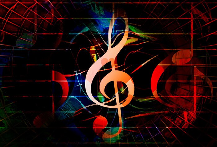 Bild Violinschlüssel und Instrumente im Hintergrund