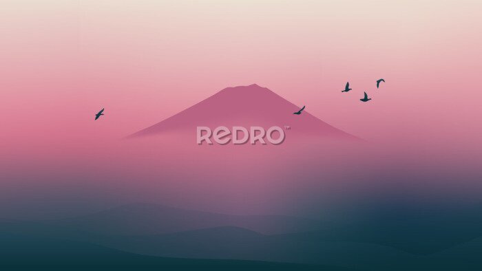 Bild Vögel am untergehenden Himmel über Fuji