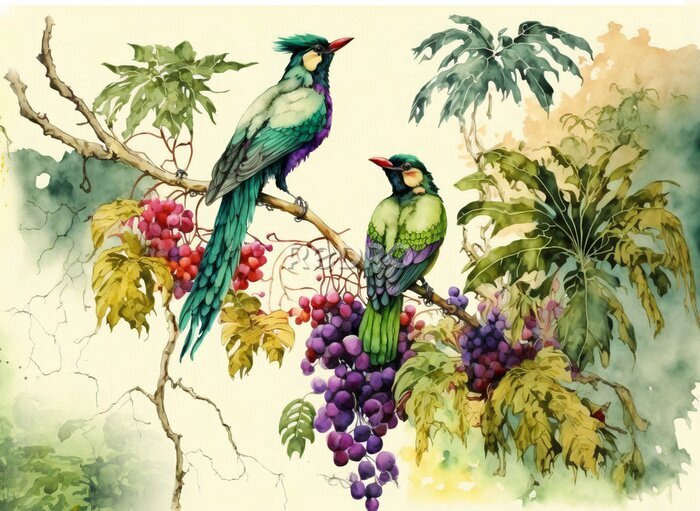 Bild Vögel auf Weinranken