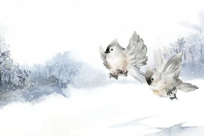 Bild Vogel in Aquarell im Winter