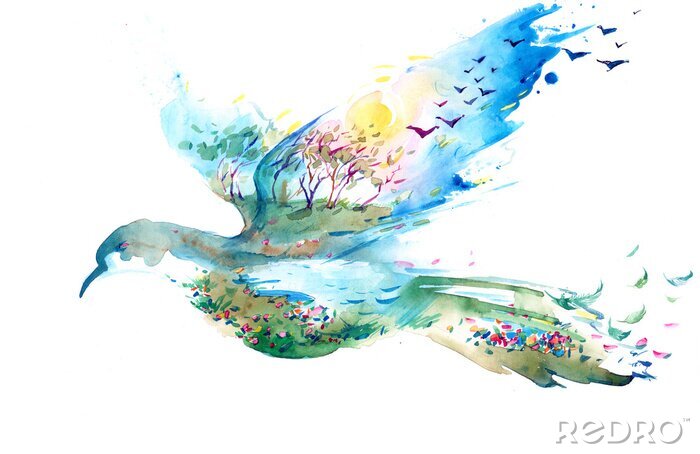 Bild Vogel und malerische Landschaft