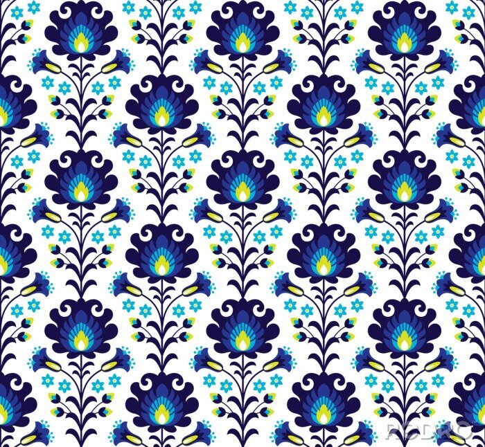 Bild Volksmuster mit blauen Blumen
