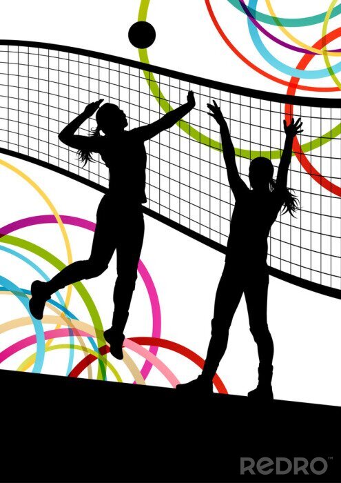 Bild Volleyball Schwarz Weiß Spieler und Kreise