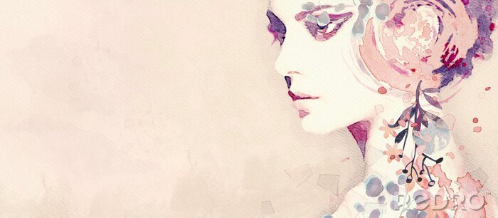 Bild Watercolor abstract portrait of girl. Fashion background.