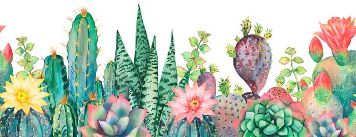 Bild Watercolor seamless border cactus pattern.