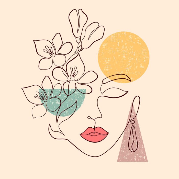 Bild Weibliches Gesicht mit geometrischen Formen im Hintergrund