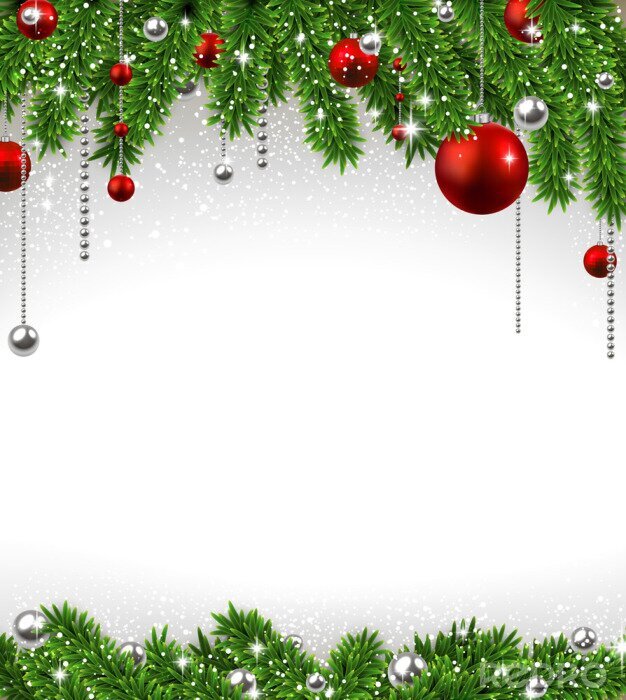 Bild Weihnachten Hintergrund mit Tannenzweigen und Kugeln.