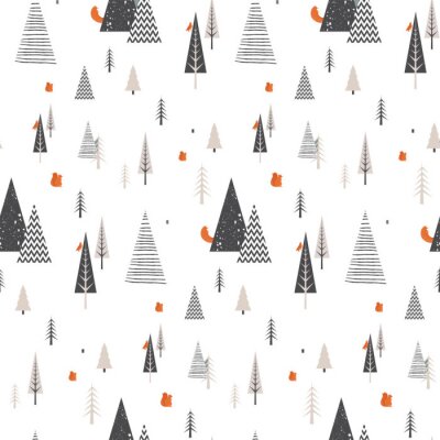 Weihnachtswinter-Waldlandschaft mit Waldtieren. nahtlose Muster. Abstrakte vektorabbildung