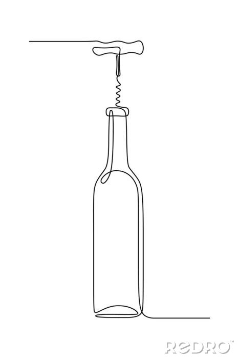 Bild Wein mit einem Korkenzieher geöffnet mit einer einzigen Linie gemalt