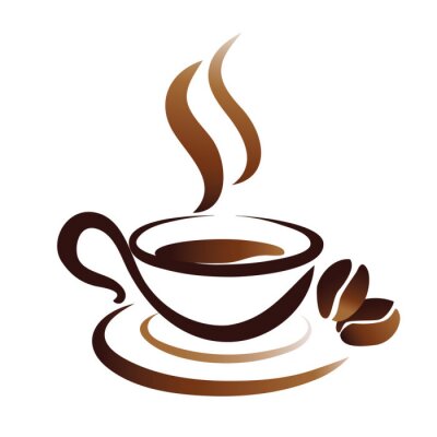 Weiß-braune Grafik mit einer Tasse Kaffee