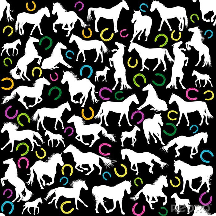 Bild Weiße Pferde und bunte Hufeisen