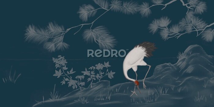 Bild Weißer Kranich nachts auf der Wiese