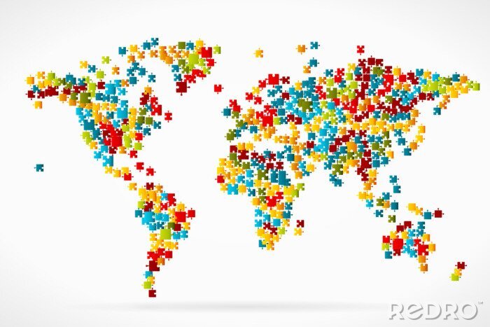 Bild Weltkarte aus bunten Puzzles