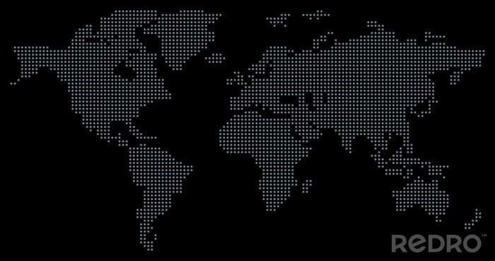 Bild Weltkarte aus Punkten auf schwarzem Hintergrund