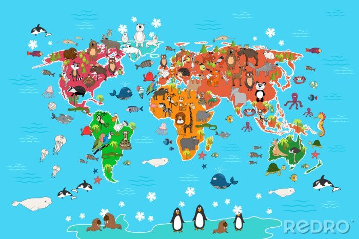 Bild Weltkarte Kinder mit Tieren