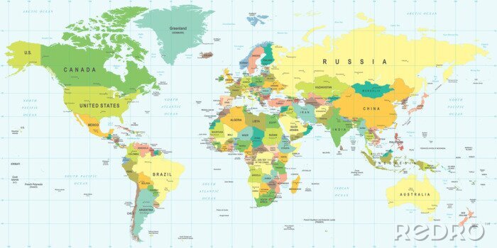 Bild Weltkarte mit Breitenkreisen und Meridianen