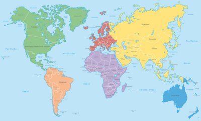 Weltkarte mit bunten Kontinenten